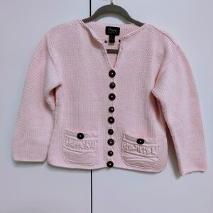 Anthropology PURE HANDKNIT Pink Chunky Heavy Wooden Buttons Cotton Sweater XS/S